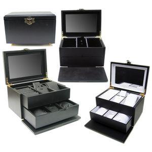 DS-137 Swing Latch Black Hardwood Jewelry Box  - DisplayImporter.com - 1