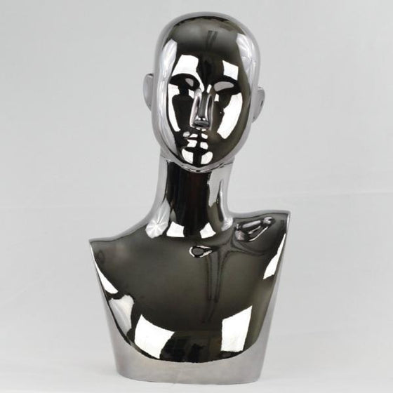 MN-442 Chrome Female Abstract Mannequin Head Display - DisplayImporter