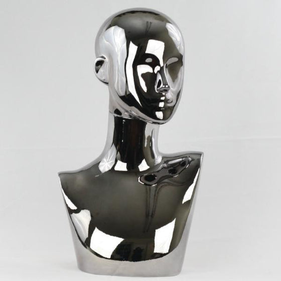 MN-442 Chrome Female Abstract Mannequin Head Display - DisplayImporter