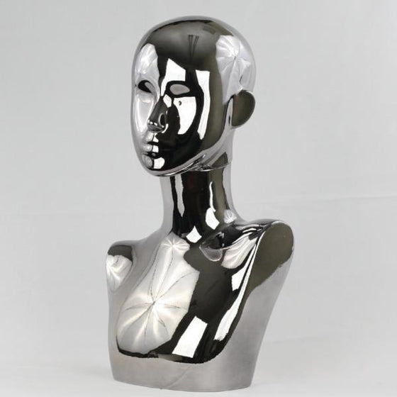 MN-442 Chrome Female Abstract Mannequin Head Display - DisplayImporter