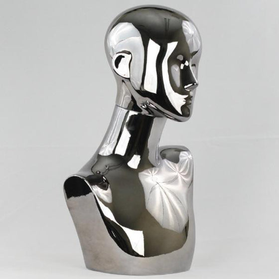 MN-442 Chrome Female Abstract Mannequin Head Display - DisplayImporter