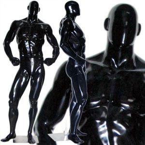 MN-181 Glossy Muscle Bodybuilder Mannequin in Tone & Flex Pose Glossy Black - DisplayImporter.com - 2