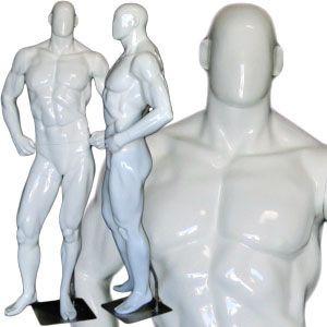 MN-181 Glossy Muscle Bodybuilder Mannequin in Tone & Flex Pose Glossy White - DisplayImporter.com - 4