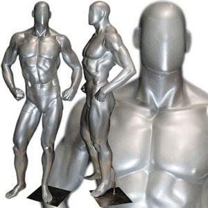 MN-181 Glossy Muscle Bodybuilder Mannequin in Tone & Flex Pose Silver - DisplayImporter.com - 3