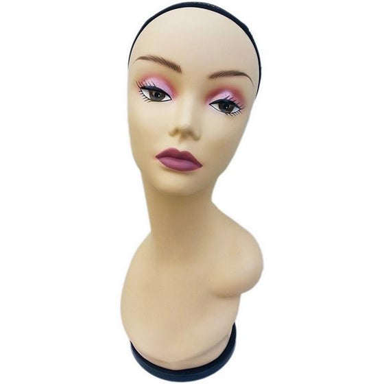 MN-436 Female Fleshtone Mannequin Head Form with Wig Net and Removable Turn Table Base - DisplayImporter