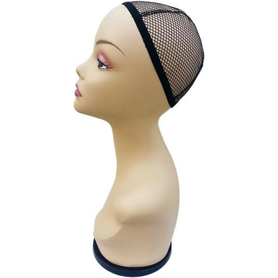 MN-436 Female Fleshtone Mannequin Head Form with Wig Net and Removable Turn Table Base - DisplayImporter