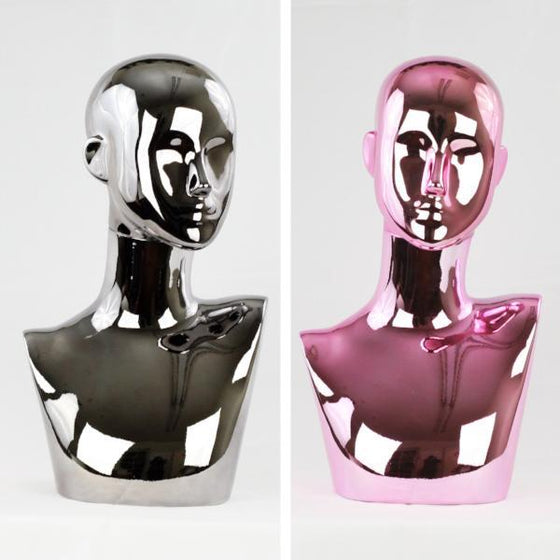 Chrome Female Abstract Mannequin Head Display