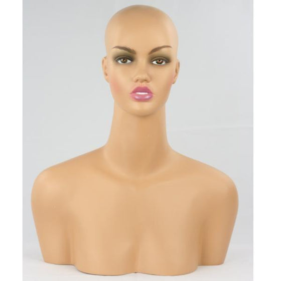 Tanned Female Mannequin Head Display Form with Shoulder Bust