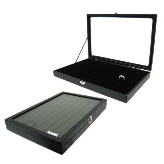 DS-071 Leatherette/Velvet Ring Insert Display Tray With Clear Glass Top  - DisplayImporter.com - 2