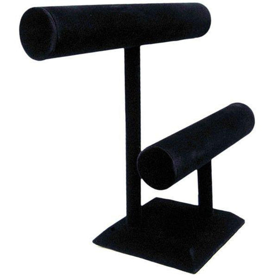 DS-093 Tall Double Round "T" Bar Display Black Velvet - DisplayImporter.com - 3