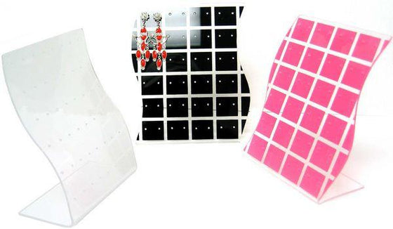 DS-115 Checkered Acrylic 24 Pair Stud Earring Display Panel with Wave Curve Sides  - DisplayImporter.com