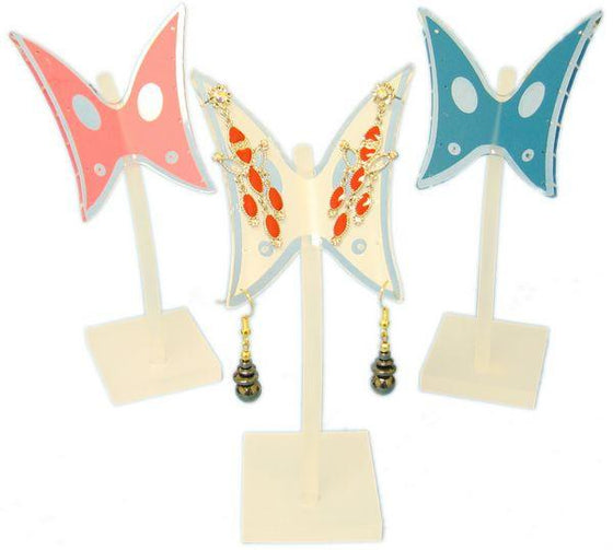 DS-126 Frosted Polyresin Base & Curved Rod Butterfly 7 Pair Earring Display Stand  - DisplayImporter.com