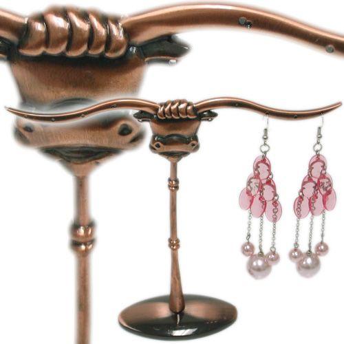 DS-151 Whimsical, Pierced Ears Long Horn Bull Jewelry Display/Organizer  - DisplayImporter.com