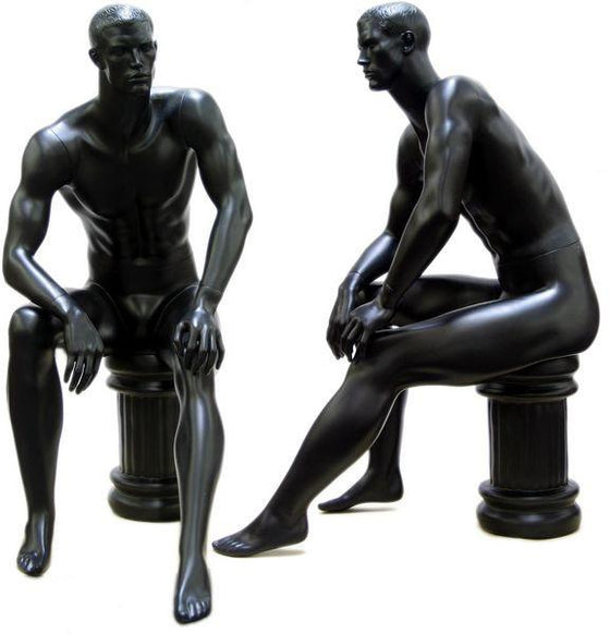 MN-071 Men's Full Size Sitting Masculine Mannequin with Pedestal Black - DisplayImporter.com - 2