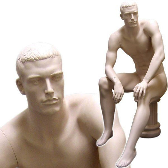 MN-071 Men's Full Size Sitting Masculine Mannequin with Pedestal Fleshtone - DisplayImporter.com - 3