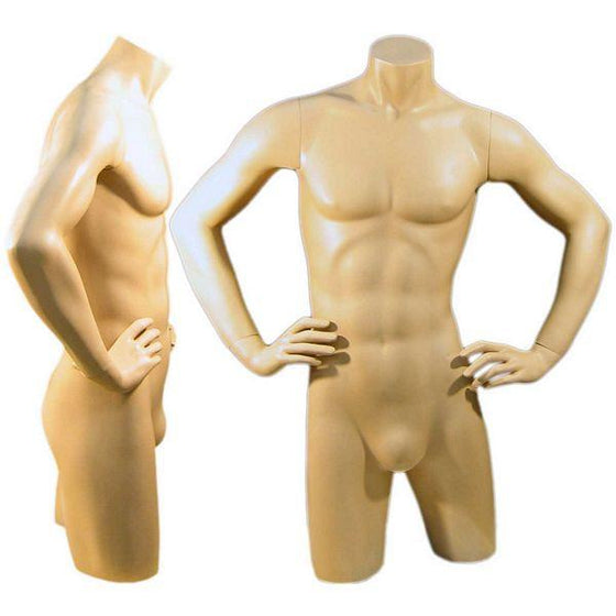 MN-127 Freestanding Masculine Male Torso Form with Arms On Waist  - DisplayImporter.com