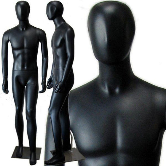 MN-145 Full Size Male Mannequin with Abstract Face Black - DisplayImporter.com - 2