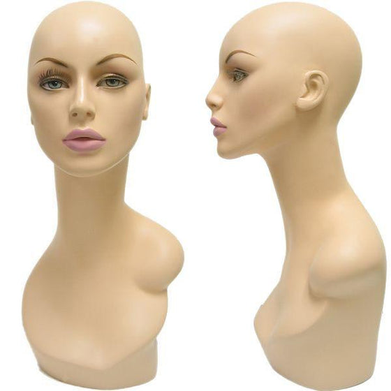 MN-174 Female Fleshtone Head Form with Realistic Make-Up & False Eyelashes  - DisplayImporter.com