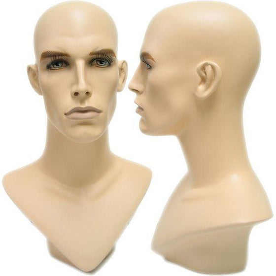 MN-175 V-Neck Male Fleshtone Mannequin Head Form with Realistic Colored Features  - DisplayImporter.com