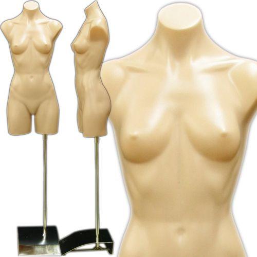 MN-179 Plastic Female Armless Round Body Torso Dress Form Fleshtone - DisplayImporter.com - 2