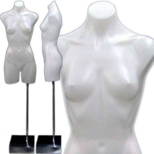 MN-179 Plastic Female Armless Round Body Torso Dress Form White - DisplayImporter.com - 3