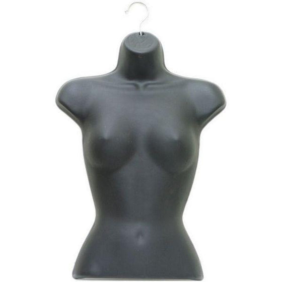 MN-184 Ladies Upper Torso Heavy Duty Injection Mold Form with Metal Swivel Hook Black - DisplayImporter.com - 2