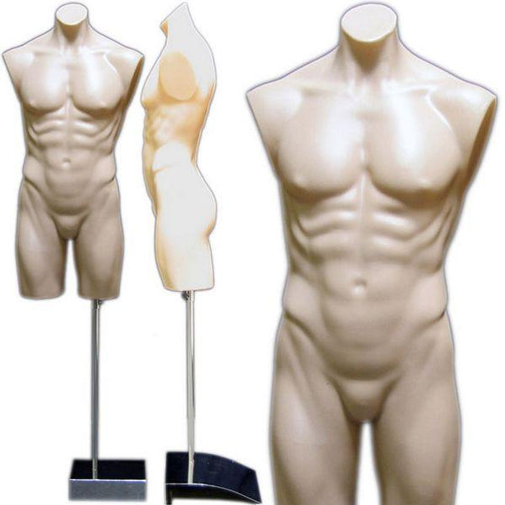 MN-193 Male Armless Round Body Plastic Torso Dress Form Fleshtone - DisplayImporter.com - 2