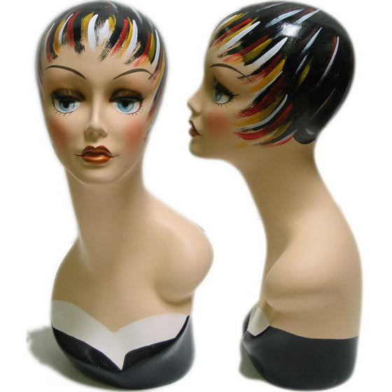 MN-202 Female Mannequin Head Form with Colorful Vintage Style Painted Look  - DisplayImporter.com