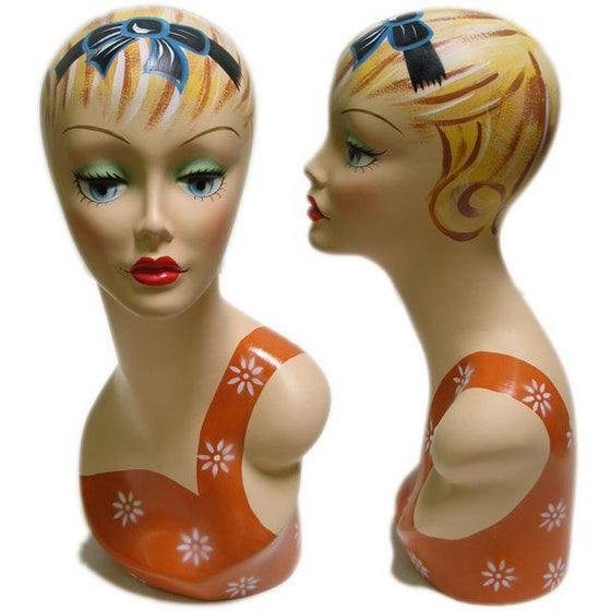 MN-203 Female Mannequin Head Form with Colorful Vintage Style Painted Look  - DisplayImporter.com