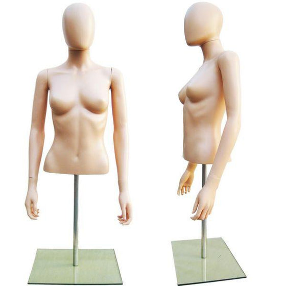 MN-246 Plastic Half Body Female Upper Torso Countertop Form with Removable Head Fleshtone - DisplayImporter.com - 2