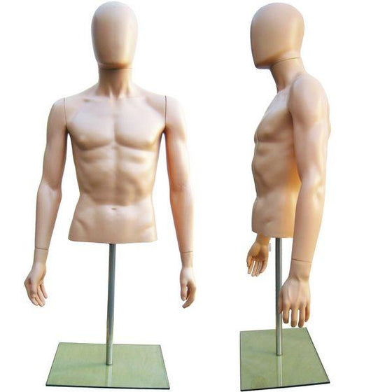 MN-247 Plastic Half Body Male Upper Torso Countertop Form with Removable Head Fleshtone - DisplayImporter.com - 2