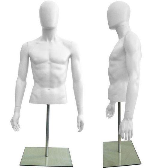 MN-247 Plastic Half Body Male Upper Torso Countertop Form with Removable Head White - DisplayImporter.com - 3