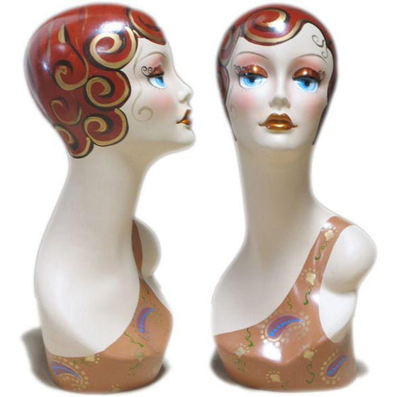 MN-317 Female Mannequin Head Form with Colorful Vintage Style Painted Look  - DisplayImporter.com