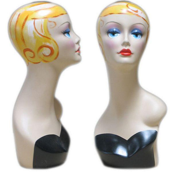 MN-319 Female Mannequin Head Form with Colorful Vintage Style Painted Look  - DisplayImporter.com