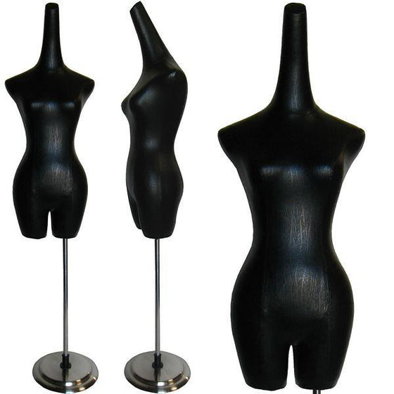 MN-601 Ladies Dress Form with Long Neck Hat Display Black Leatherette - DisplayImporter.com - 2