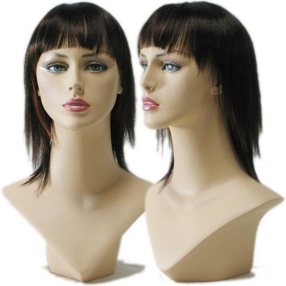 WG-030 Straight Black Wig w/ Highlights  - DisplayImporter.com